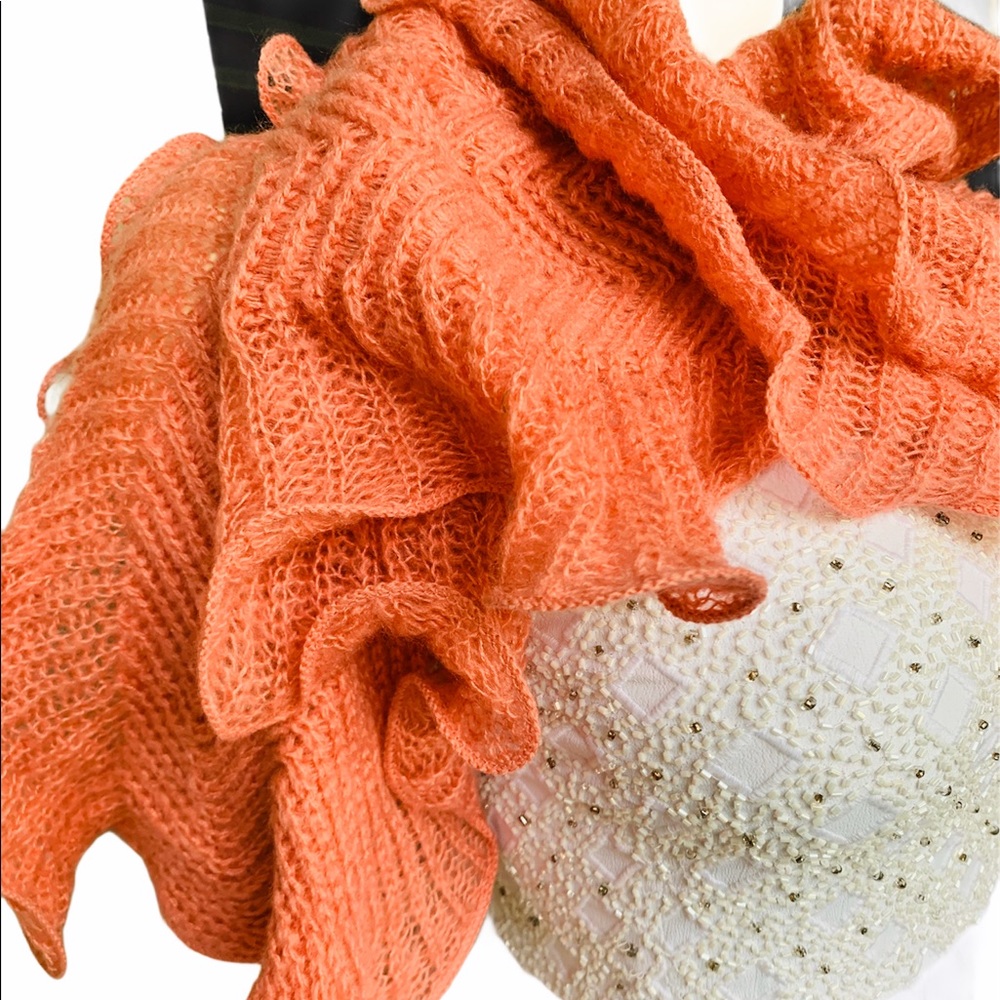 Women’s Orange Ruffle Scarf - Picture 4 of 7